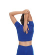 © New Africa - Teenage girl in sportswear stretching on white background, back view