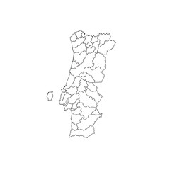  Art of outline map of portugal divided into its administrative regions, isolated on transparent background