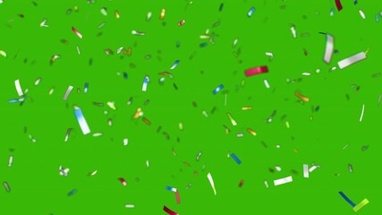 Wall Mural - Confetti explosion. Colorful falling festive particles, stripes. Green screen, chromakey