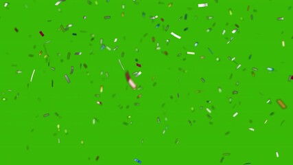Wall Mural - Confetti explosion. Colorful falling festive particles, stripes. Green screen, chromakey