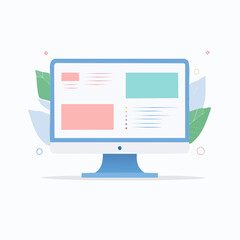 Abstract monitor display with web interface and leaves on a white