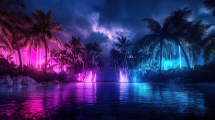 Wall Mural - miami beach front city background, neon colors