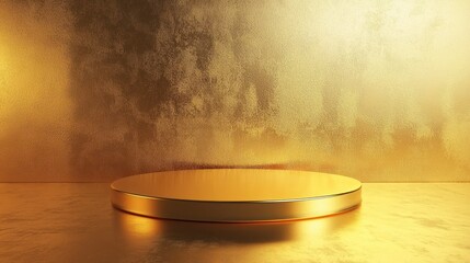 Wall Mural - A golden podium with a smooth, polished surface on a concrete floor.