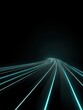 © FachAI - Glowing cyan lines curve on a dark road, suggesting speed and futuristic travel through a black, empty space