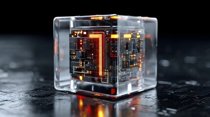 Wall Mural - Futuristic Glowing Cube Design Displaying Complex Technology and Digital Innovation