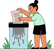 © Master - Illustration of a person shredding a document in a shredder with grass at the bottom of the image