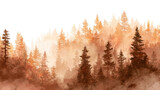 Misty fall forest with warm orange and brown tones watercolor transparent background