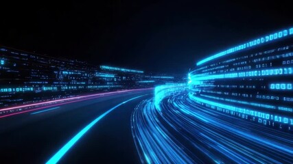 Wall Mural - dynamic blue and red digital stream representing data flow and technology advancements in a futurist