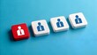 © Ramani - Red Keyboard Key with Businessperson Icon Among White Keys – Individuality and Professional Distinction Concept on Blue Background