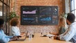 © Nail - Team reviewing marketing performance data on large screen in office meeting.Concept: Marketing analytics, strategy, tracking, teamwork, KPIs, business growth.