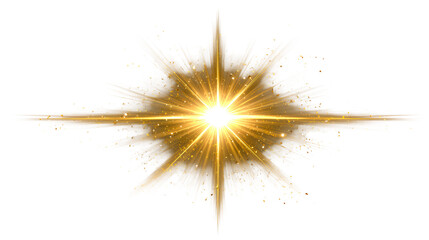Wall Mural - Golden Starburst Sparkle Effect with Falling Confetti PNG