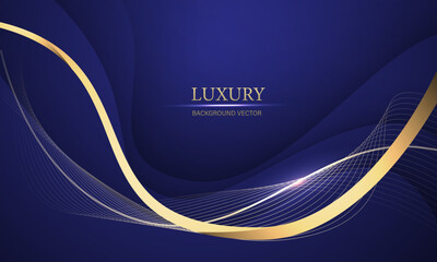 Wall Mural - abstract grey wave gold ribbon curve on blue design modern luxury background vector