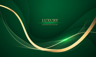 Wall Mural - abstract grey wave gold ribbon curve on green design modern luxury background vector