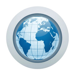 Wall Mural - Stylized blue globe with continents and grid lines encased in a white ring isolated on transparent background