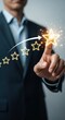 © David Zarzosa - Businessman selecting five star rating for customer satisfaction and service quality improvement.
