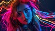 © capylines - a beautiful woman with long hair, made of colorful neon