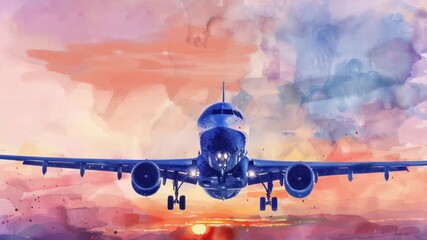 Wall Mural - aerial view of an airplane in flight, with clouds and blue sky in the background