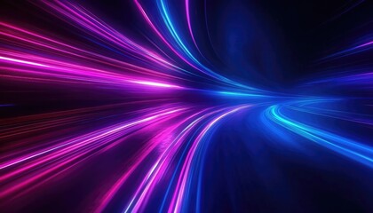 Wall Mural - Neon Light Trails Abstract Background with Vibrant Purple and Blue Colors Effect