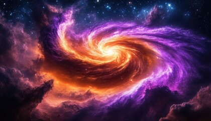 Wall Mural - Swirling Nebula Galaxy with Vibrant Orange and Purple Cosmic Cloud Formations