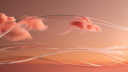 Orange-to-gold sunset gradient accented by semi-transparent, glass-like curving lines.