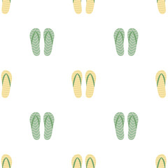 Flip flops green and yellow vector seamless pattern