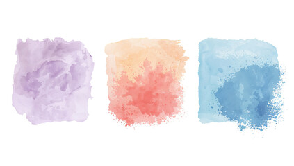 Wall Mural - three watercolor squares of varied colors isolated for creative design elements