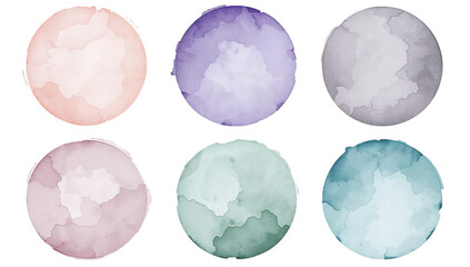 Wall Mural - watercolor circle collection in pastel hues isolated on transparent background, perfect for