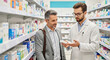 © pixxshop - Photo of pharmacist assisting customer with medication in pharmacy