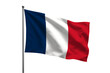 © create - A waving french flag on a silver pole against a black background in a patriotic display of france