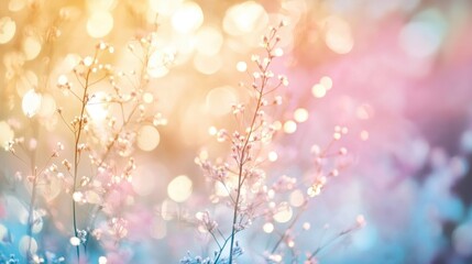 Wall Mural - Ephemeral Dreamscape: Soft focus captures the delicate dance of wildflowers bathed in a kaleidoscope of light, painting an ethereal and dreamlike scene.