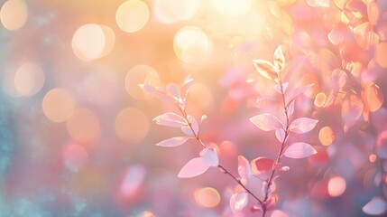 Wall Mural - Spring's gentle kiss: delicate leaves, bathed in soft, dreamlike light with a magical blur, creating a gentle and elegant scene of nature's revival, evokes feelings of peace and tranquility.