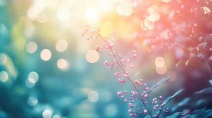 Wall Mural - Abstract Botanical Dreamscape: A captivating close-up reveals delicate plant life, bathed in soft, radiant light, with a blurred bokeh effect that evokes serenity and artistic beauty. 