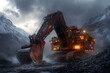 © Svetlana - Giant mechanical excavator operating in rugged alpine terrain amidst dramatic skies