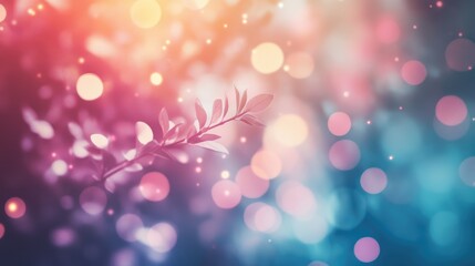 Wall Mural - Branch in Bokeh: A delicate branch with leaves is artfully set against a vibrant background of shimmering bokeh, creating a dreamy and elegant composition. 