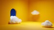 © Designer Mou - Clouds floating in a yellow surreal room