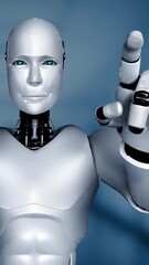 Wall Mural - ai hominoid robot touching virtual hologram screen showing concept of big data analytic using artifi