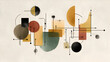 © JSR - Modern Abstract Geometric Design Featuring a Composition of Interlocking Circles, Rectangles and Squares in Earthy Tones on a Textured Beige