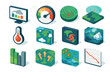 © elena - Icons graph dashboard satellite map melting vs climate severity gas vector chart