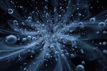 Wall Mural - Chaotic Business: Dynamic Blue Space Burst with Circular Shapes and Particles