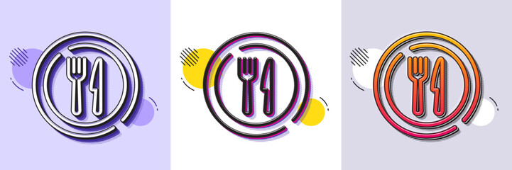 Wall Mural - food line icon. halftone dotted pattern. gradient icon with grain shadow. dish plate with fork and k