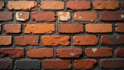 Wall Mural - Aged, distressed brick wall with deep cracks and weathered texture, seamless, vintage, city