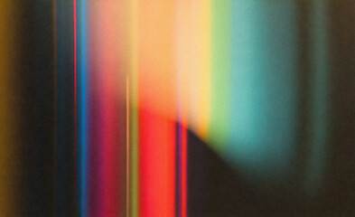 Wall Mural - Abstract illustration in a blurry, soft-focus style with vertical light beams. The image features vibrant yellow, orange, red, blue, and green hues, blending together with subtle gradient shapes.
