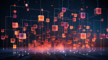 Wall Mural - colorful image of many small cubes with strings connecting them. the cubes are in various colors and