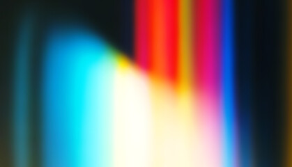 Wall Mural - Abstract illustration in lomography style with a blurred, colorful gradient effect. Features cyan, blue, pink, orange, white, and black bands, showcasing soft, diffused, and glowing light shapes.