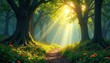 © Kathy - Ancient, sun-dappled forest, magical dust motes, whimsical trees , trees, fantasy
