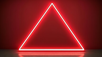 Wall Mural - red triangle is lit up in a red background. the triangle is lit up with neon lights, giving it a bri