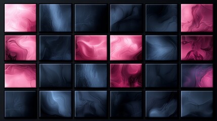 Wall Mural - series of black and pink squares arranged in a grid. the squares are of different sizes and are arra