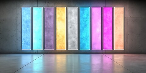 Wall Mural - series of colorful panels are displayed on a wall. the panels are arranged in a row, with each one h