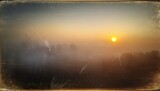 vintage distressed abstract old photo of foggy sunrise film grain dust and scratches texture effect
