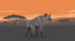 © RIKO - Hyena in the African Savannah at Sunset: A Wildlife Illustration Depicting Nature